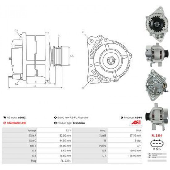 ΔΥΝΑΜΟΣ TOYOTA CARINA E COROLLA EE101 EE111 AVENSIS 12V 70AH