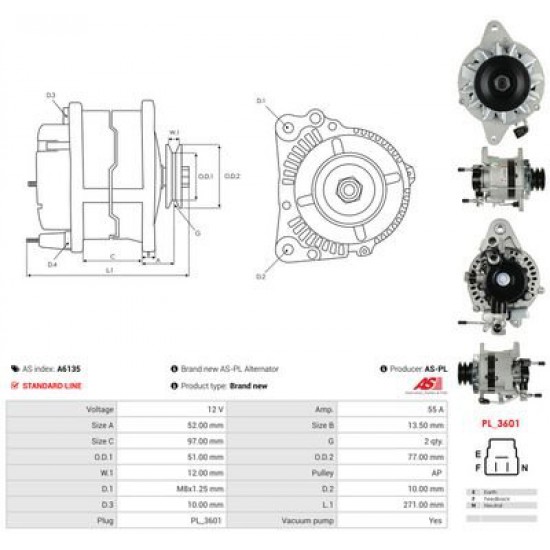 ΔΥΝΑΜΟΣ TOYOTA HILUX LN85/LN90/LN145 VW TARO HIACE 2L 12V 55AH ΜΕ ΑΝΤΛΙΑ ΠΙΣΩ